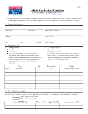 2015-16 Verification Worksheet
