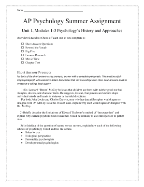 AP Psychology Summer Assignment