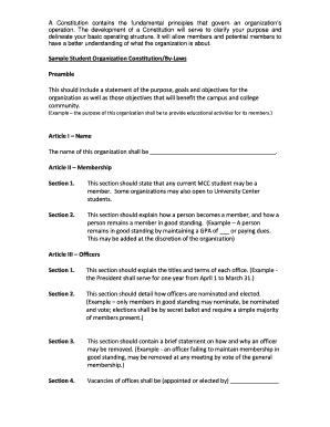 Student Organization Constitution Template
