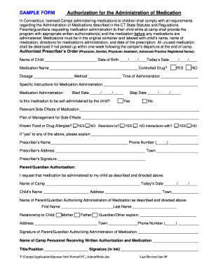 Medication Administration Authorization Form