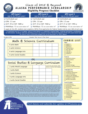 Alaska Performance Scholarship Eligibility Checklist