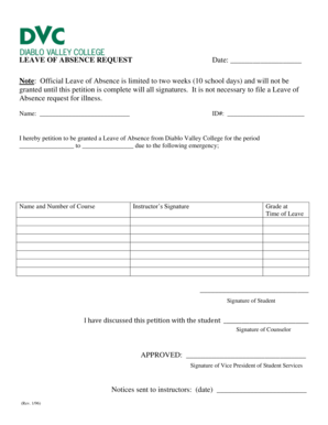 Application for leave of absence in university - Leave of absence request - Diablo Valley College - dvc