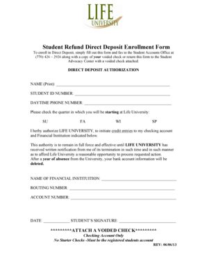 Student Refund Direct Deposit Enrollment Form