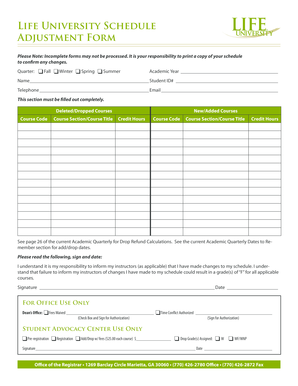 Life University Schedule Adjustment Form