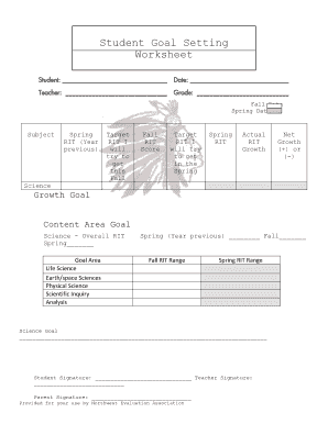 MAP Goal Setting Sheet for Science - Oskaloosa Community School