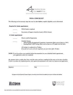 WIOA Eligibility Checklist and Forms