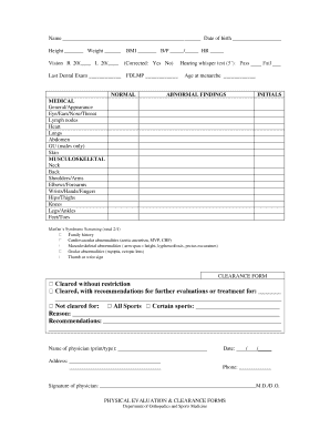 Physical Evaluation and Clearance Form