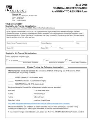 Financial Aid Certification and Intent to Register Form