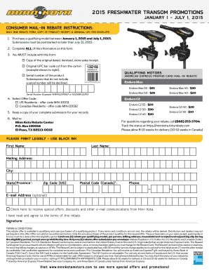 Minn Kota Consumer Mail-In Rebate Form