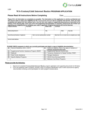 CenturyLink Internet Basics Program Application