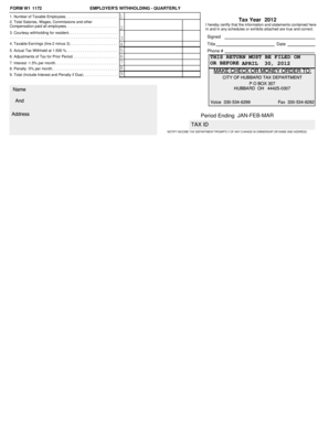 Form W1 1172 Employer's Withholding Quarterly