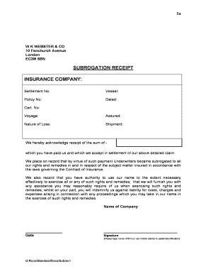 Subrogation Receipt Fill Online Printable Fillable Blank Pdffiller