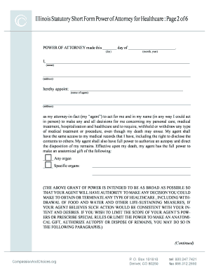 Illinois Statutory Short Form Power of Attorney for Healthcare