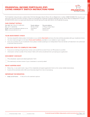 Prudential Living Annuity Switch Instruction Form