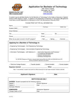 Application for Bachelor of Technology