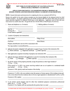 New York Senior Citizen Real Property Tax Exemption Application