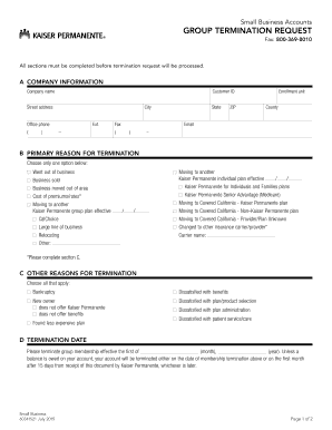 Kaiser Permanente Group Termination Request