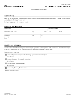 Small Business Declination of Coverage Form