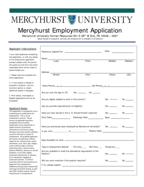 Mercyhurst University Employment Application