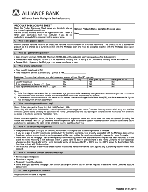 Home Complete Personal Loan Disclosure Sheet