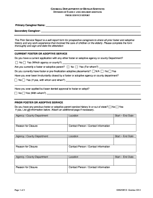 Georgia Prior Service Report for Foster and Adoptive Caregivers