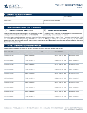 Tax Lien Redemption Direction of Investment Form