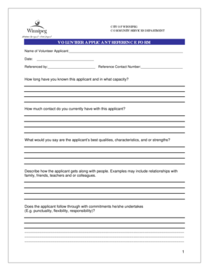 Volunteer Applicant Reference Form