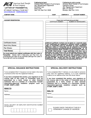 Letter of Transmittal for Stock Certificates