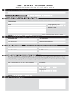 Request for Payment of Interest or Dividends