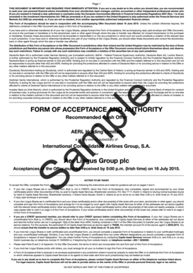 Aer Lingus Share Acceptance Form