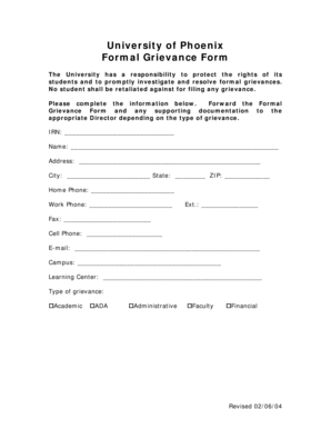 University of Phoenix Formal Grievance Form