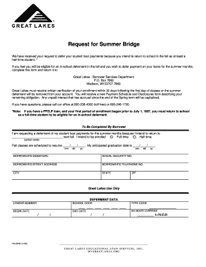 Student Loan Summer Deferment Request Form