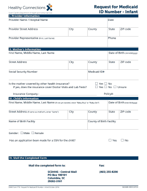 Request for Medicaid ID Number - Infant