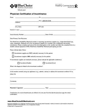 Physician Certification of Incontinence