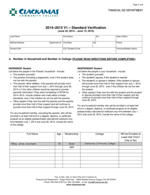 2014-2015 Standard Verification Form