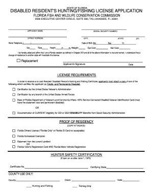 Florida Disabled Resident's Hunting/Fishing License Application
