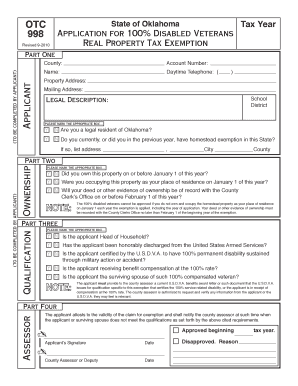 Oklahoma 100% Disabled Veterans Tax Exemption Application