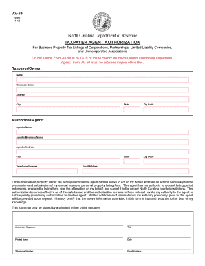 North Carolina Taxpayer Agent Authorization Form