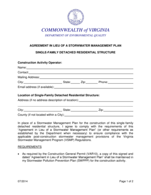 Virginia Stormwater Management Agreement