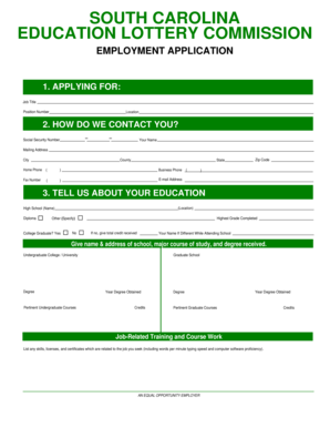 South Carolina Education Lottery Commission Employment Application