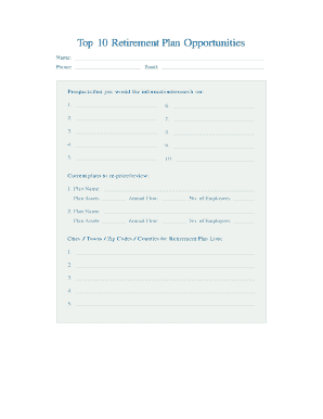 Retirement Plan Research Form