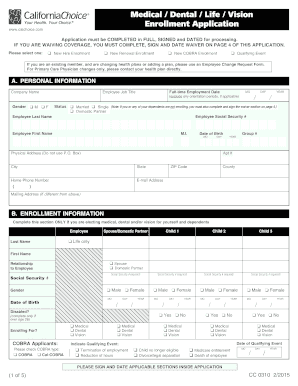 CaliforniaChoice Medical/Dental Enrollment Application
