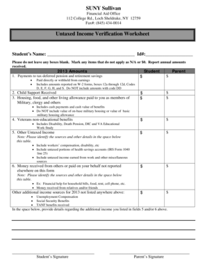 Untaxed Income Verification Worksheet