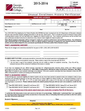 Unusual Enrollment History Verification Form