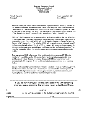New Jersey BMI Screening Program Opt-Out Form