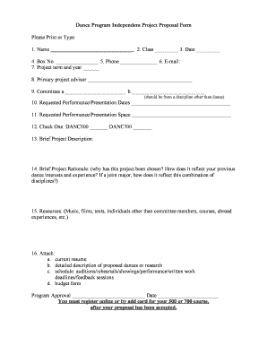 Dance Program Independent Project Proposal Form Please Print or - middlebury