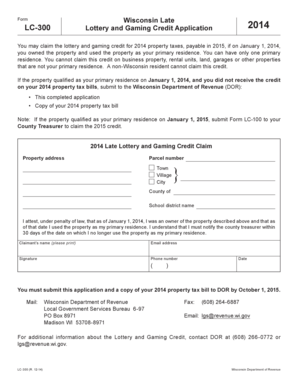 Wisconsin Late Lottery and Gaming Credit Application