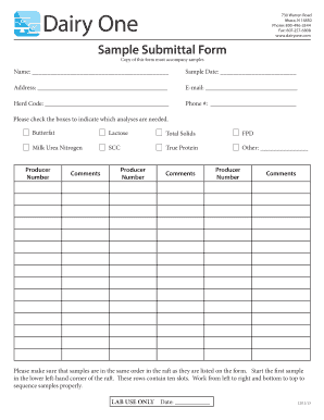 Dairy Sample Submittal Form