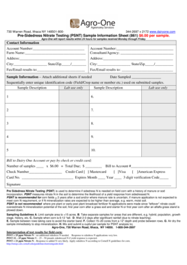Pre-Sidedress Nitrate Testing Sample Information Sheet