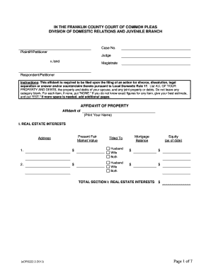 Affidavit of Property for Divorce